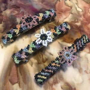 Super cute Set of 3 hand beaded hair barrettes